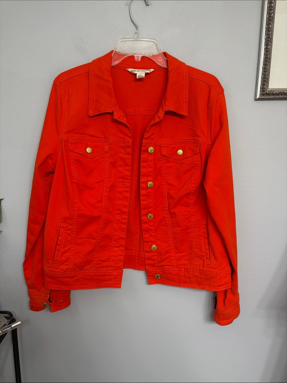 Jones New York Vibrant Orange Stretch Denim Jacket - Size M